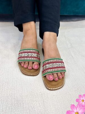 Blossom embroidery flats slippers rosegold