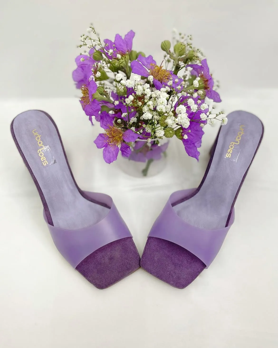 Women Purple Block Heel Mule Sandals