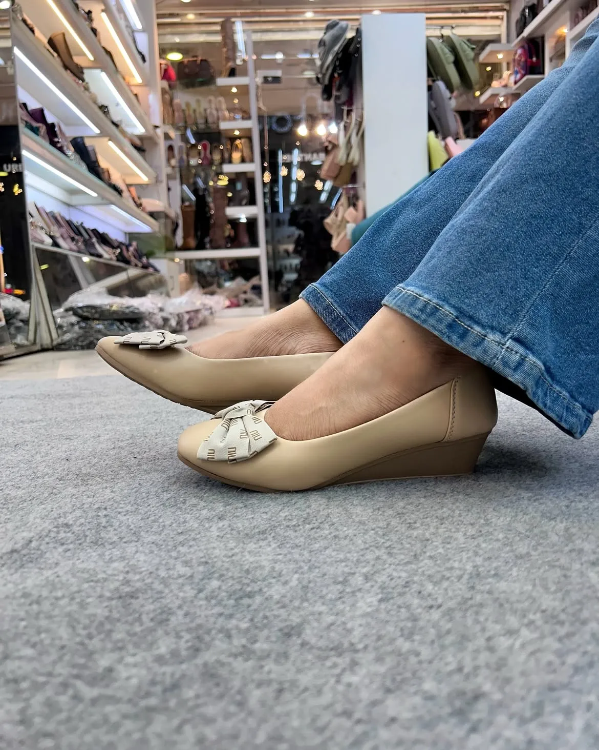 Grace Beige Wedges with Bow