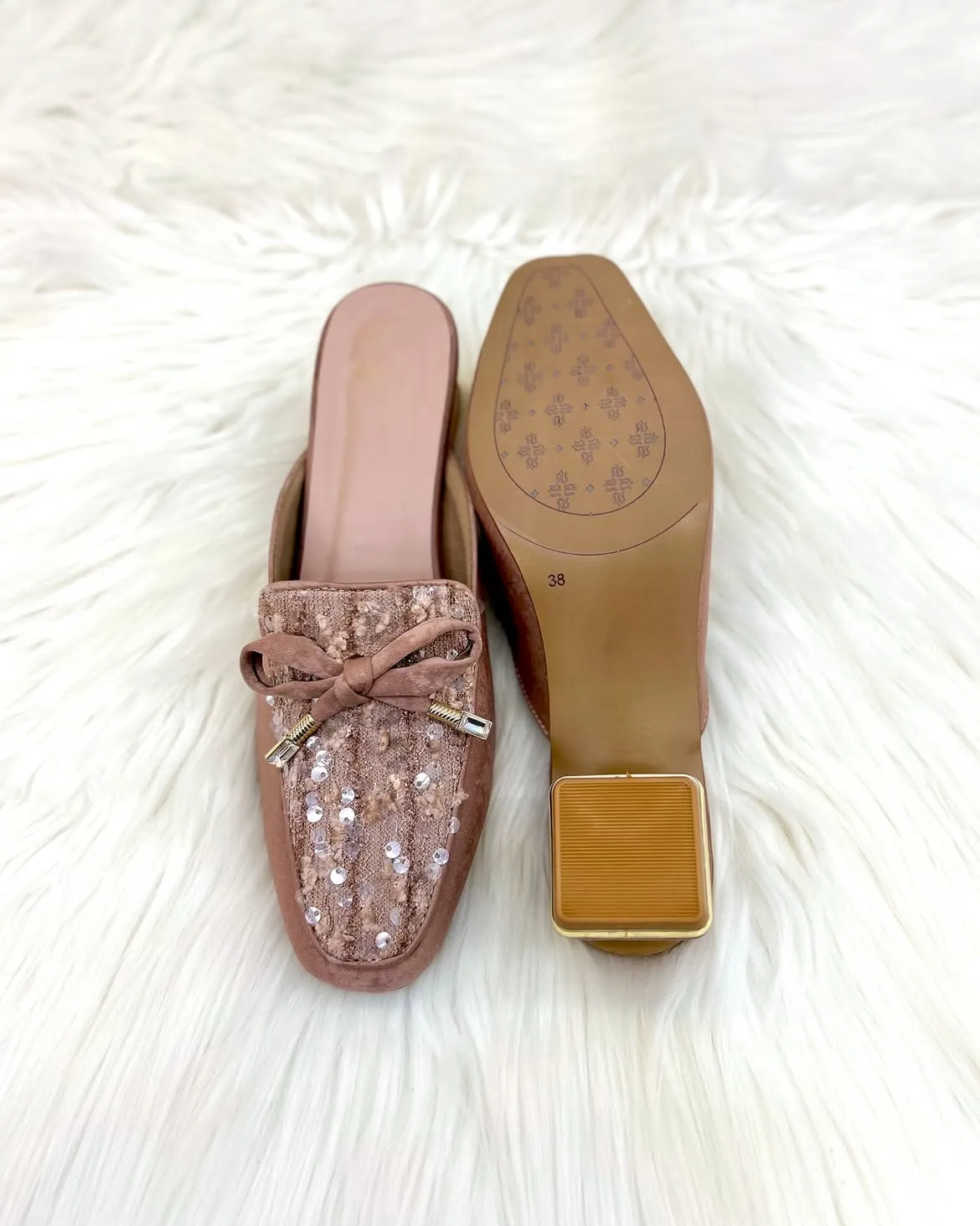 Urbantoes Pink Sequin Studded Block Heel Mule