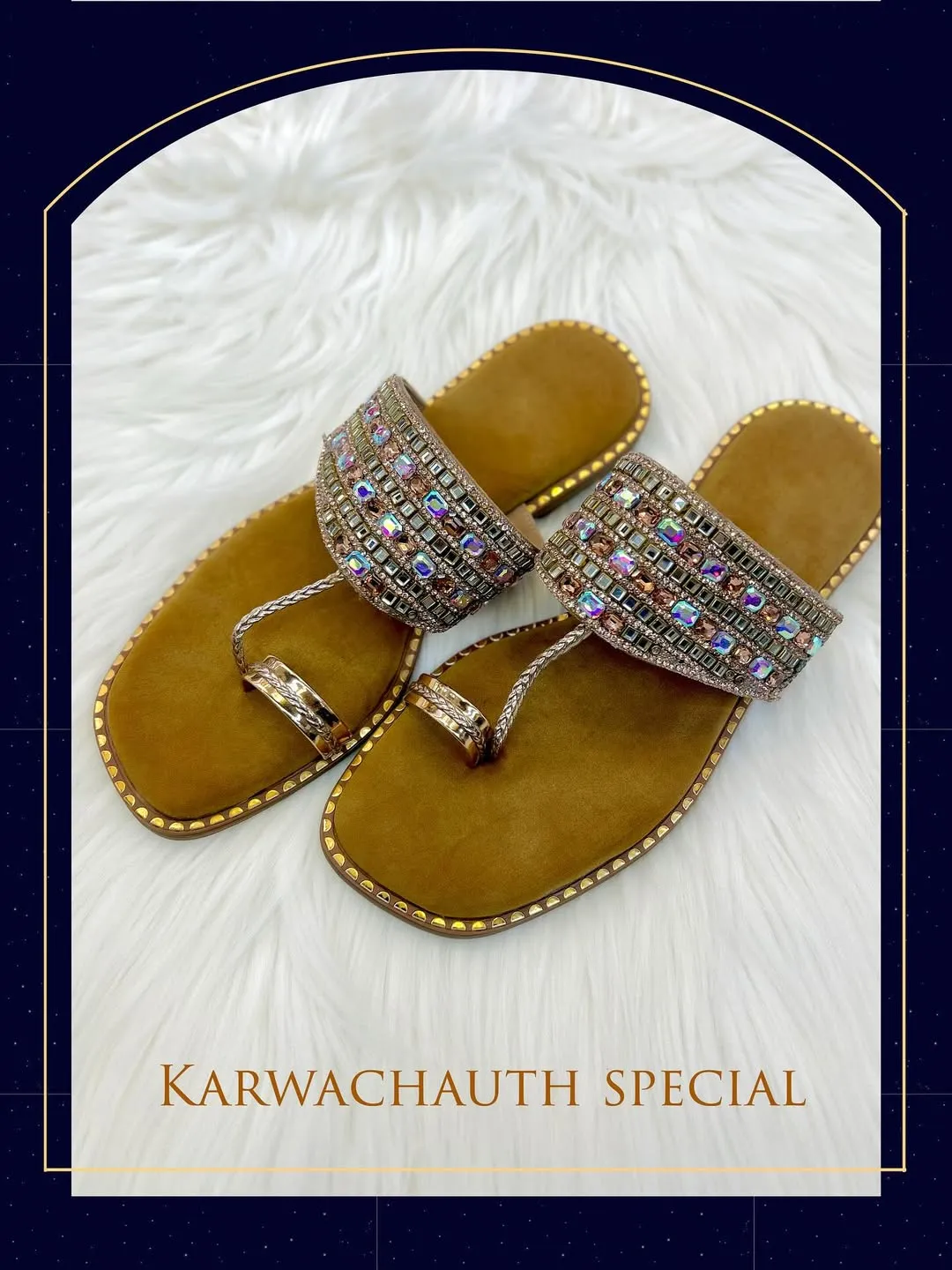 Urbantoes Royal Rose Gold Mosaic Kolhapuri Flats – Jeweled T-Strap Ethnic Sandals - UrbanToes