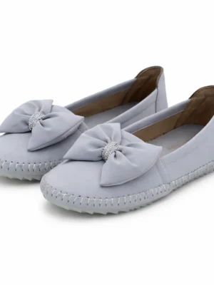 Grey Bow Stone Women Walking Flats