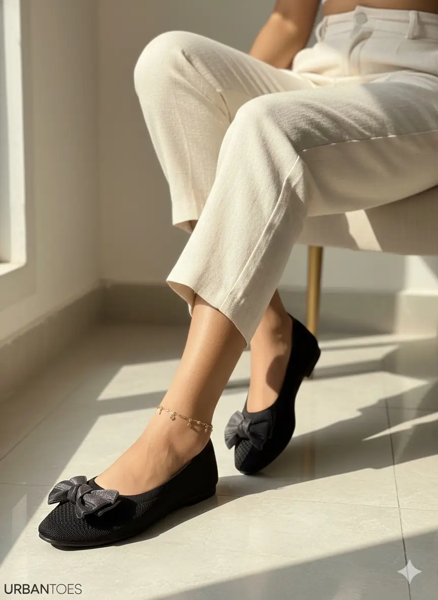 Black Ballerina Flats with Stylish Bow