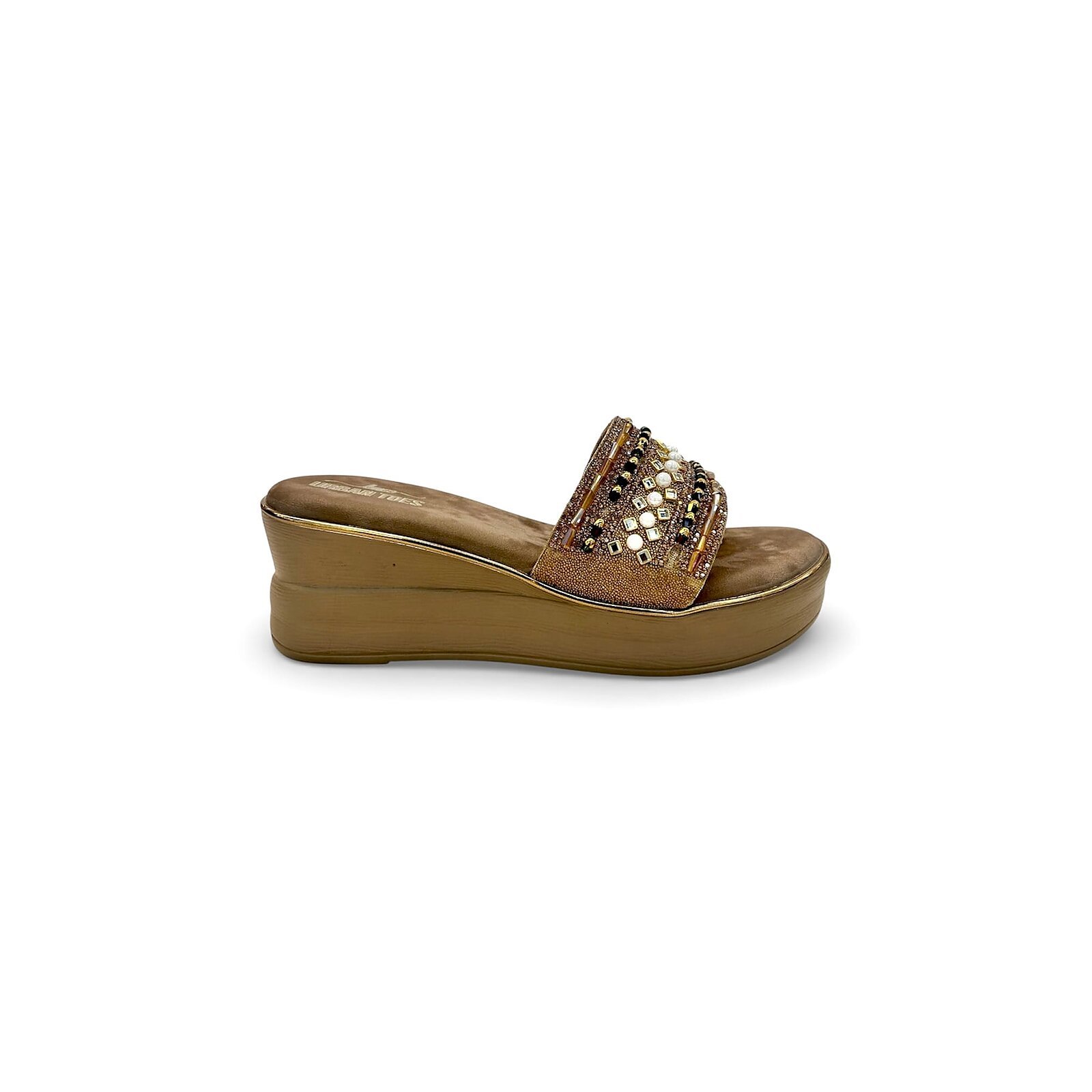 Women’s Brown Stonework Wedge Slide Sandals for Festive & Party Wear - Image 2