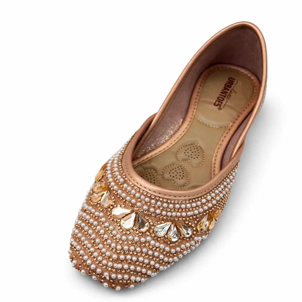 Women’s Rose Gold Pearl & Stone Punjabi Jutti - Image 3