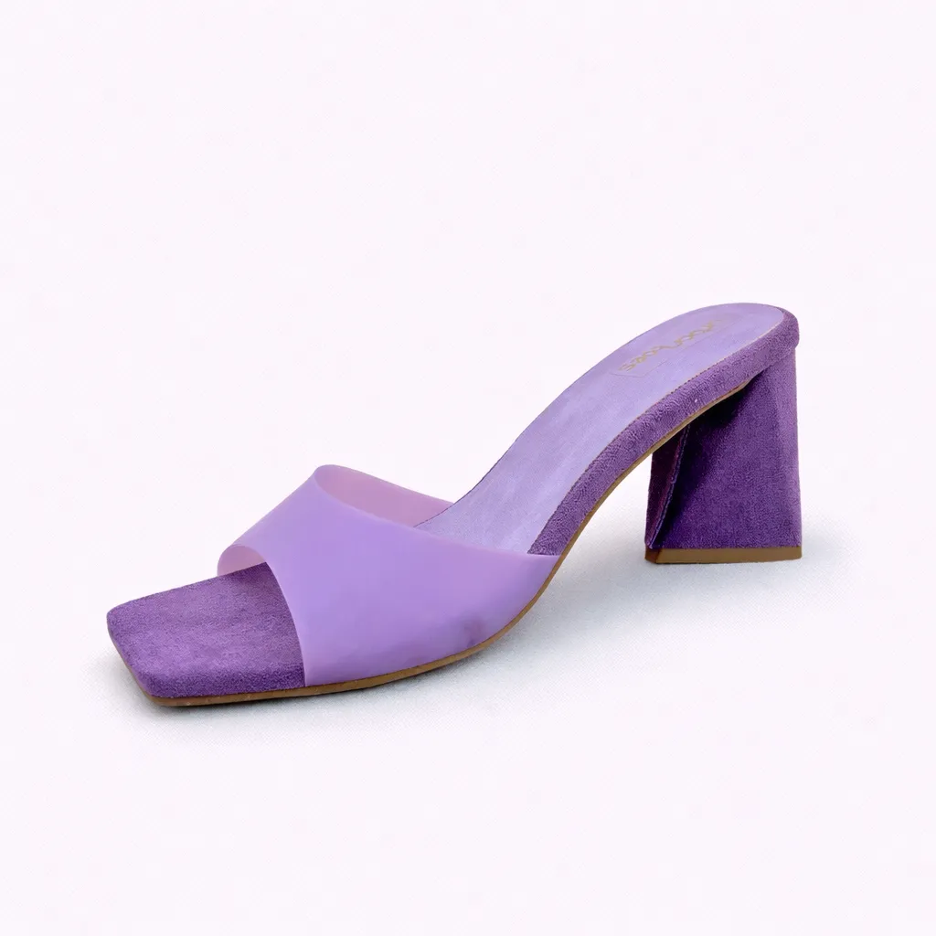 Women Purple Block Heel Mule Sandals