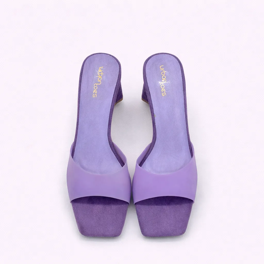 Women Purple Block Heel Mule Sandals
