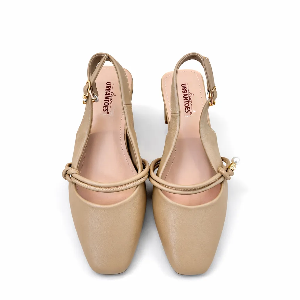 Khakhi Slingback Block Heel Pumps for Women - Image 4