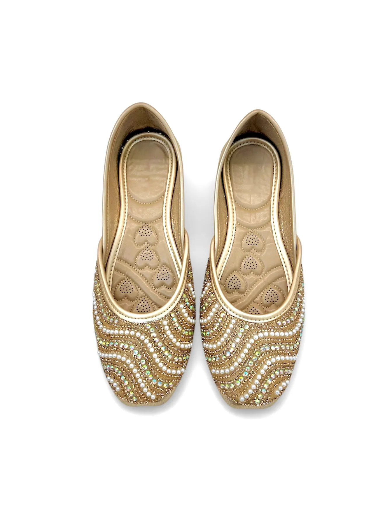 Women’s Gold Embellished Punjabi Jutti with Crystal Bead Work - Image 2