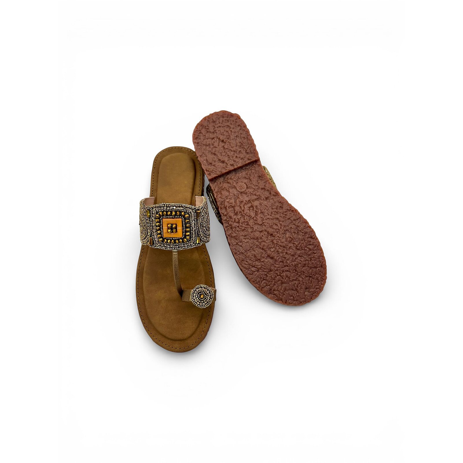Ethnic Flat Sandals for Women – Embellished Kolhapuri Style Toe Ring Flats - Image 3