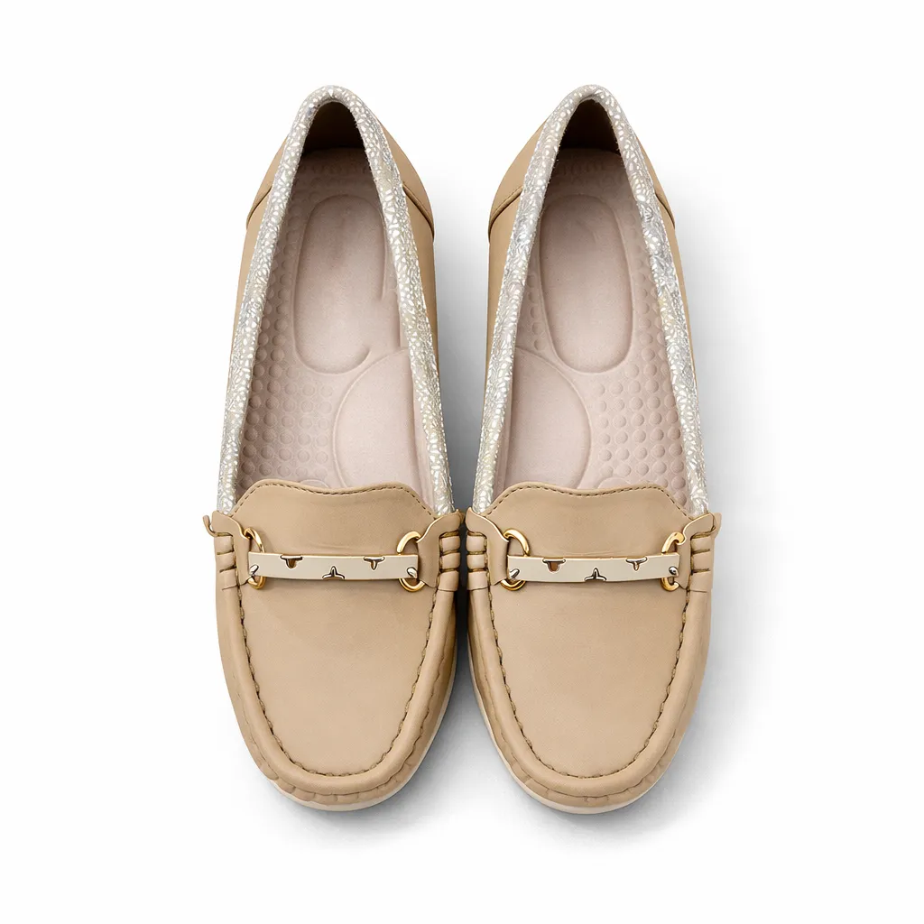 Women’s Comfortable Beige Loafers with Cushioned Sole