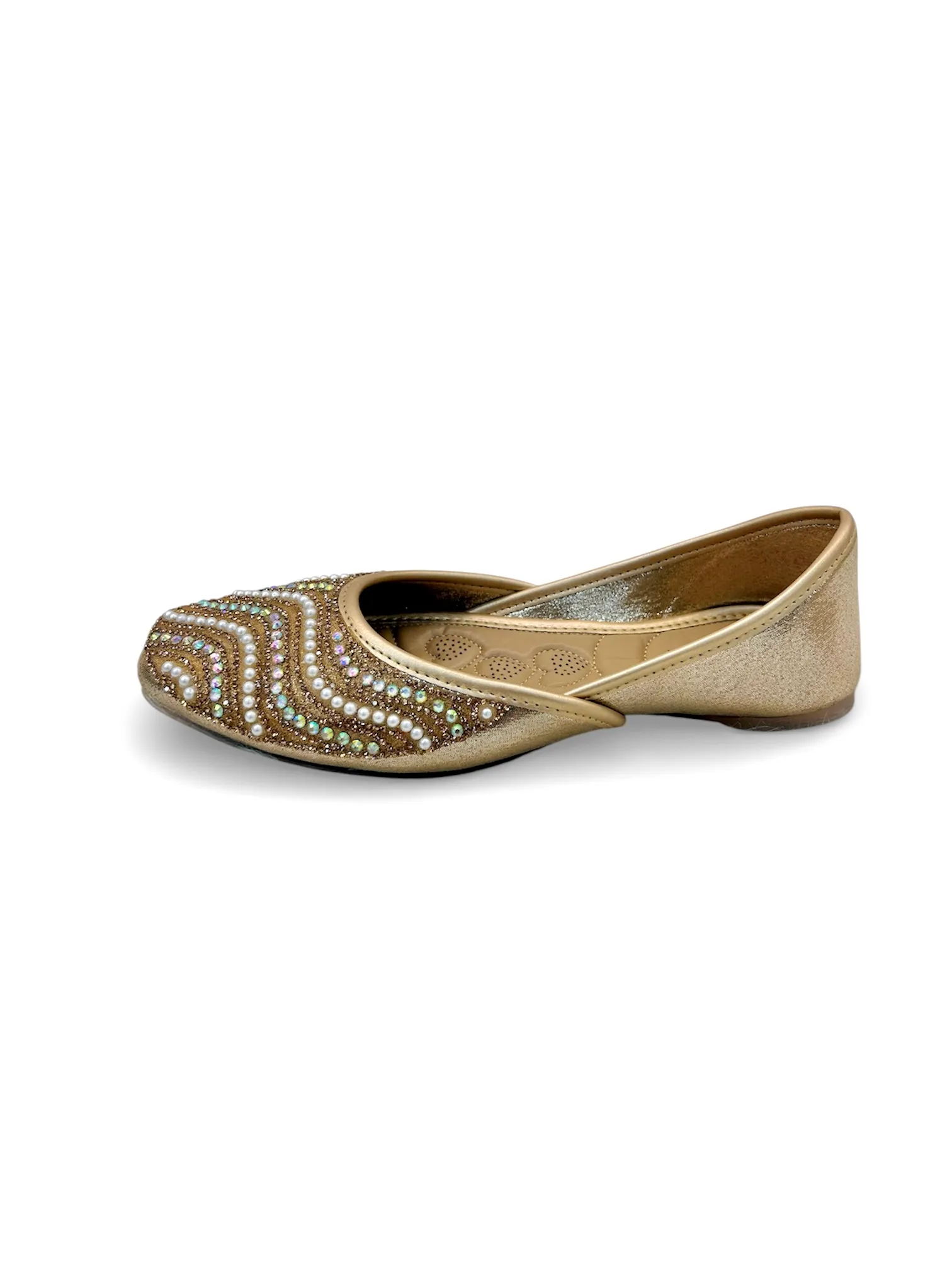 Women’s Gold Embellished Punjabi Jutti with Crystal Bead Work - Image 3