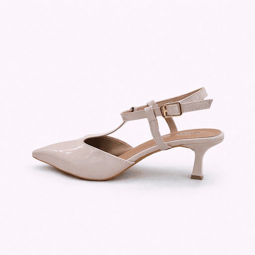 UrbanToes Women’s Beige Patent Pointed Toe Kitten Heels - Image 4