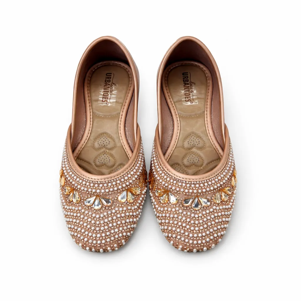 Women’s Rose Gold Pearl & Stone Punjabi Jutti - Image 2
