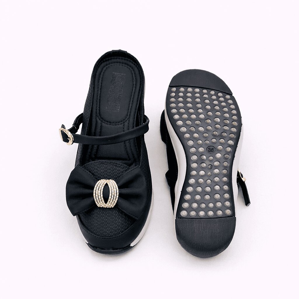 Urbantoes Women’s Black Walking Flats with Bow Detail