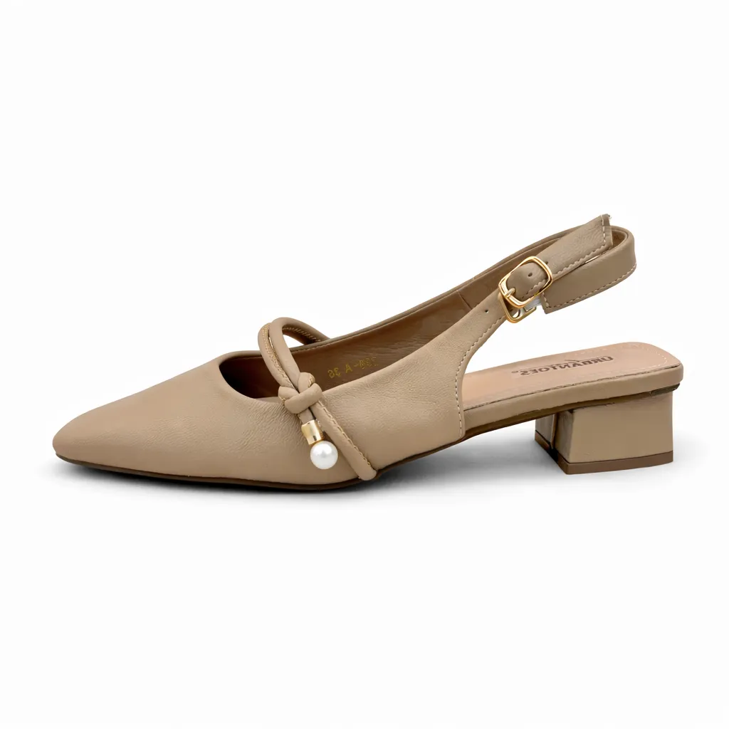 khakhi slingback block heel pumps