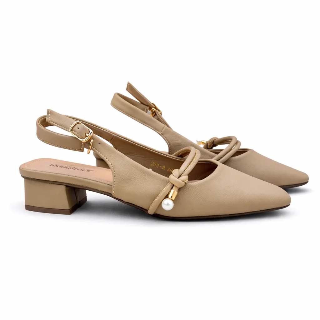 Khakhi Slingback Block Heel Pumps for Women - Image 3