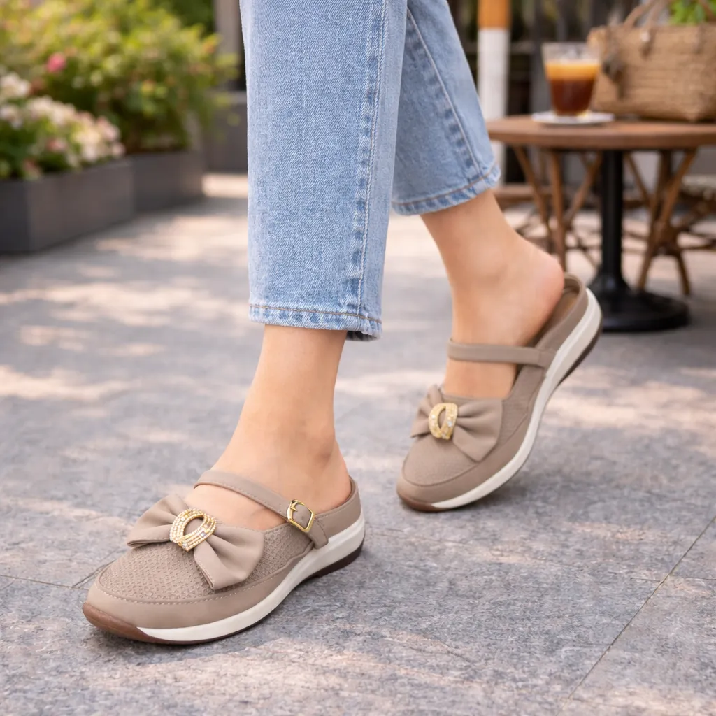 Urbantoes Women’s Beige Walking Flats with Bow Detail
