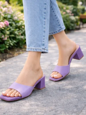 Women Purple Block Heel Mule Sandals