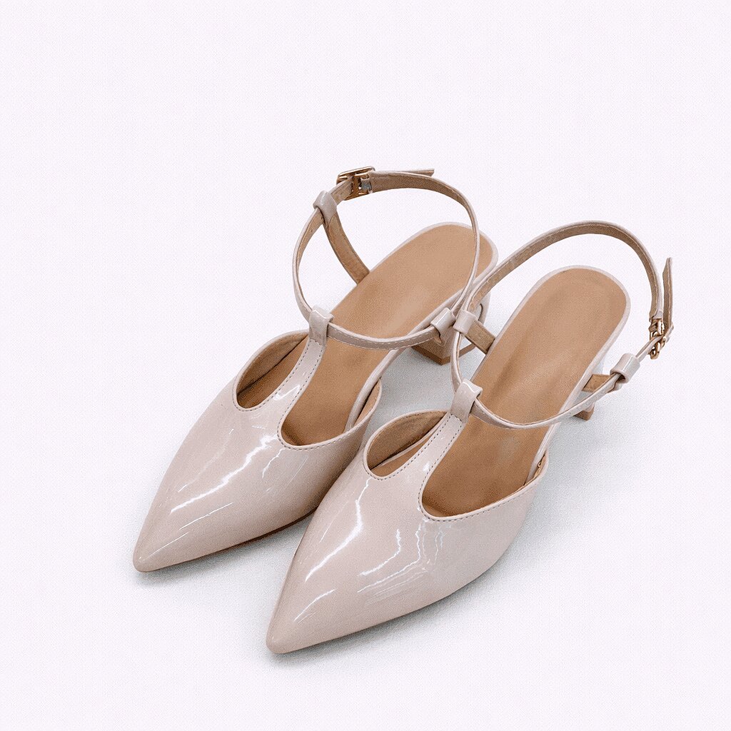 UrbanToes Women’s Beige Patent Pointed Toe Kitten Heels - Image 2