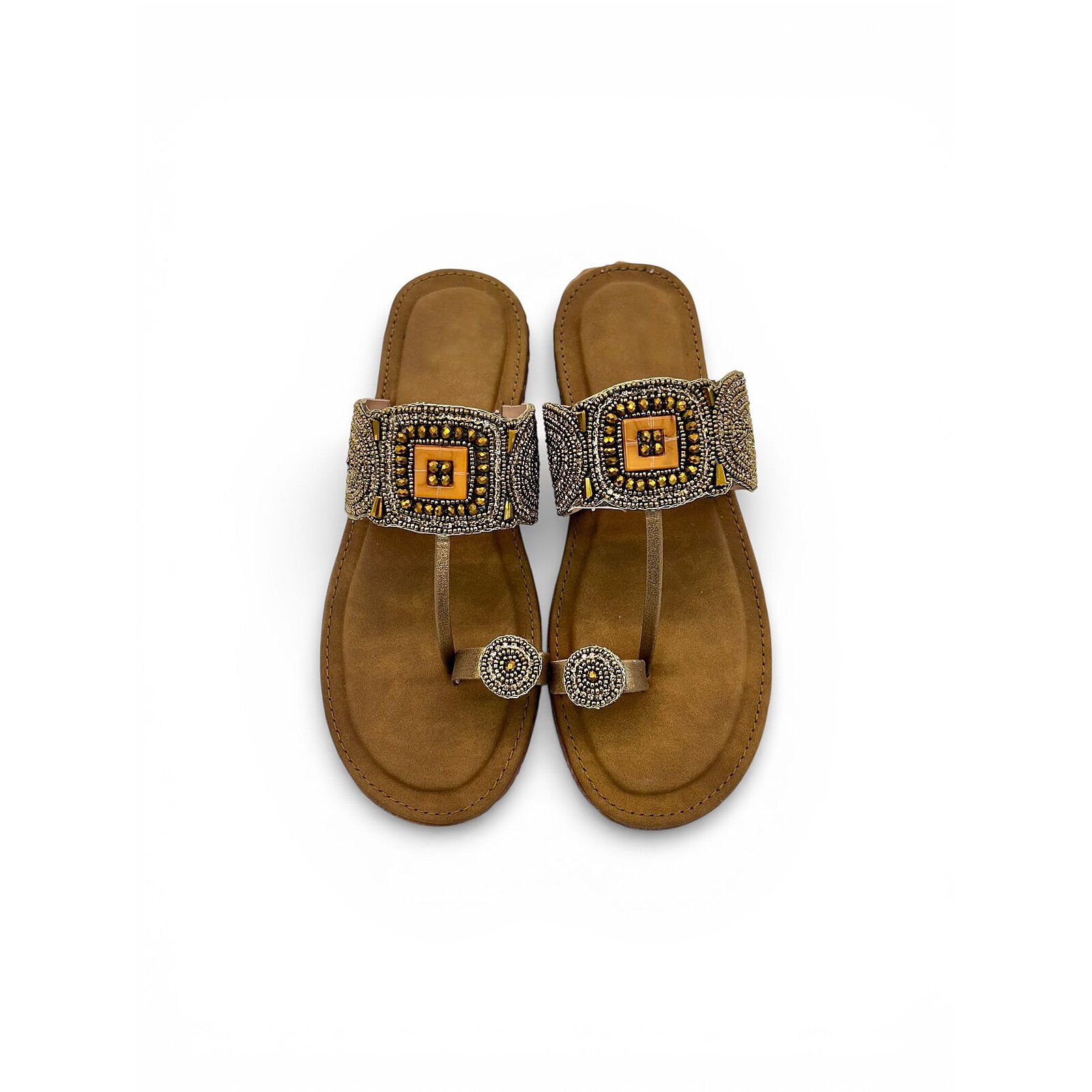 Ethnic Flat Sandals for Women – Embellished Kolhapuri Style Toe Ring Flats - Image 2