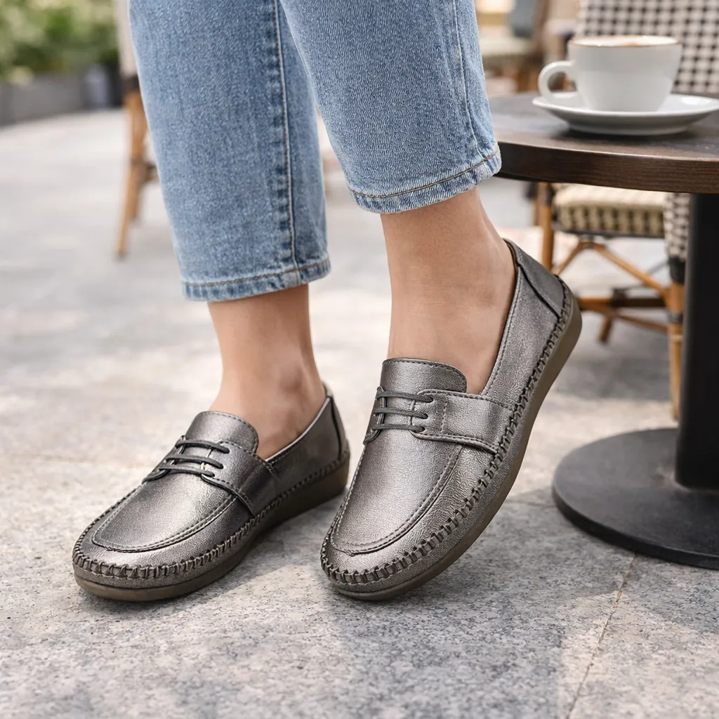 UrbanToes Women’s Metallic Grey Comfort Walking Flats - Image 2