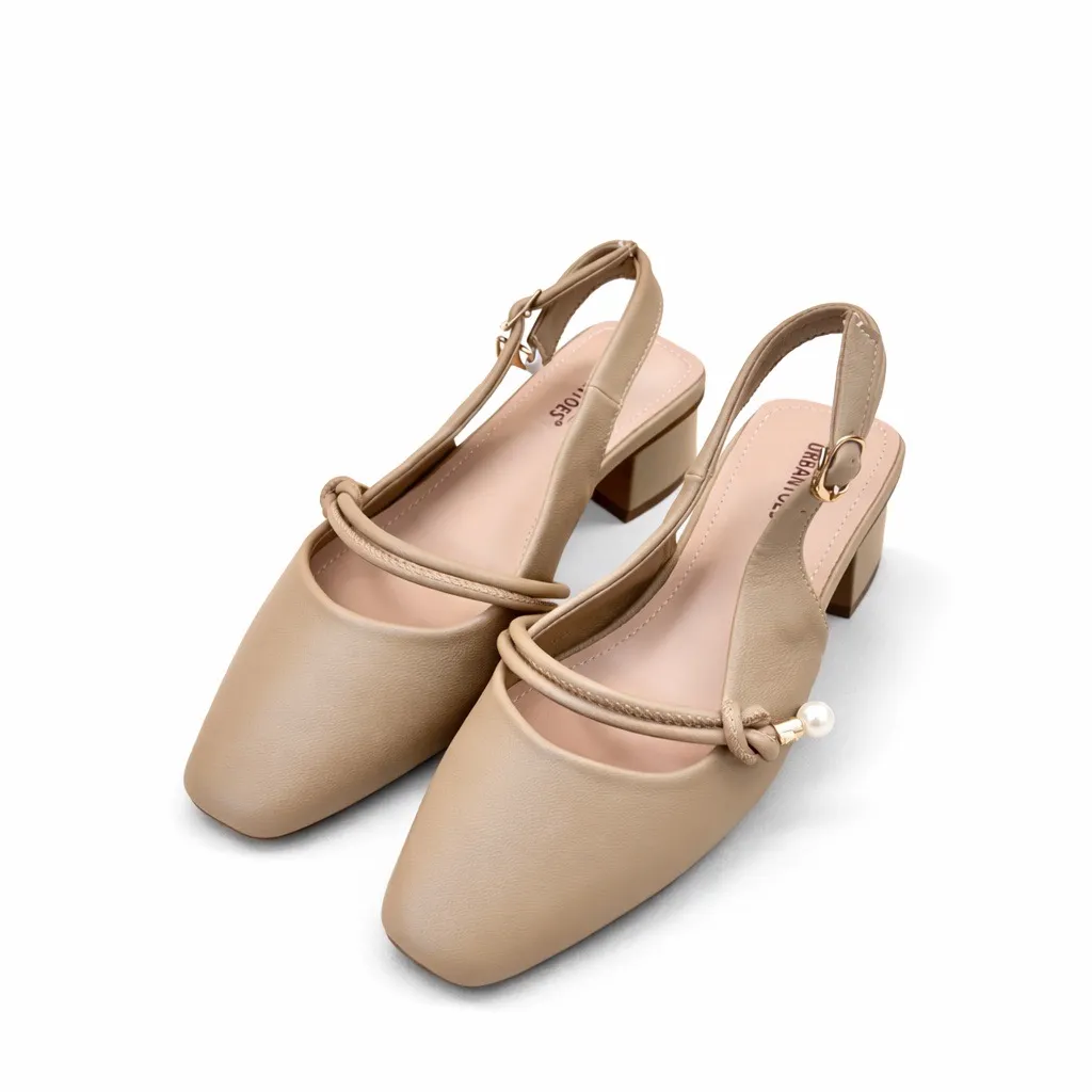 Khakhi Slingback Block Heel Pumps for Women - Image 5