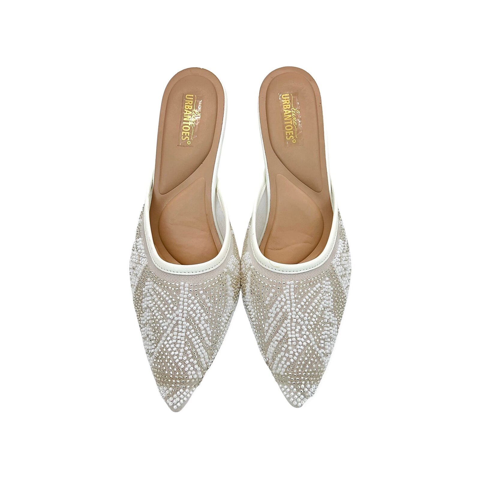 White Embellished Mule Heels