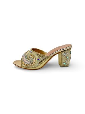gold block heel mules