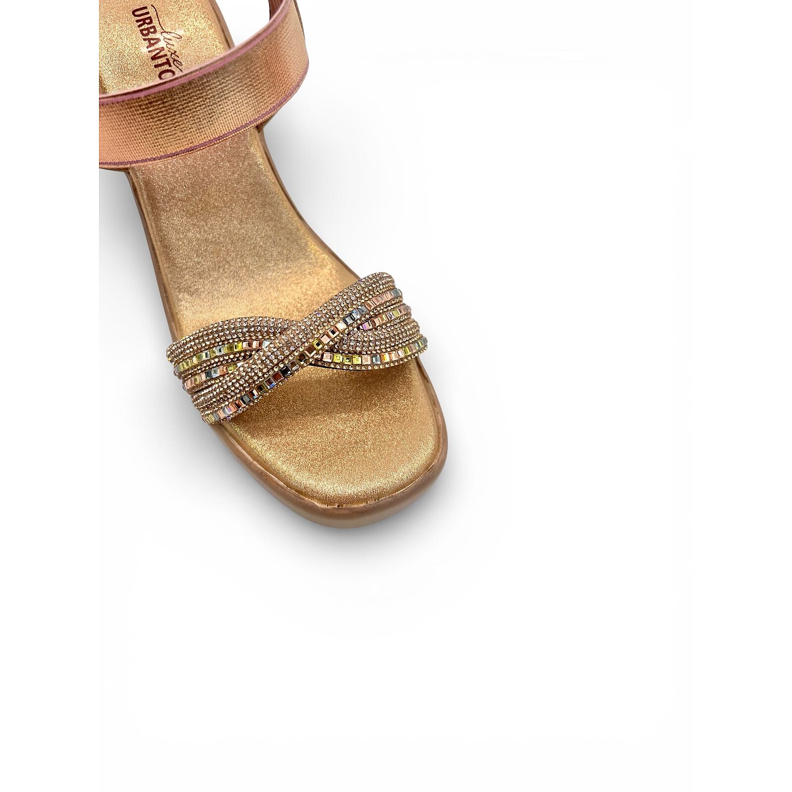 Rose Gold Platform Heels for Women – Embellished Strap Block Heel Sandals - Image 3