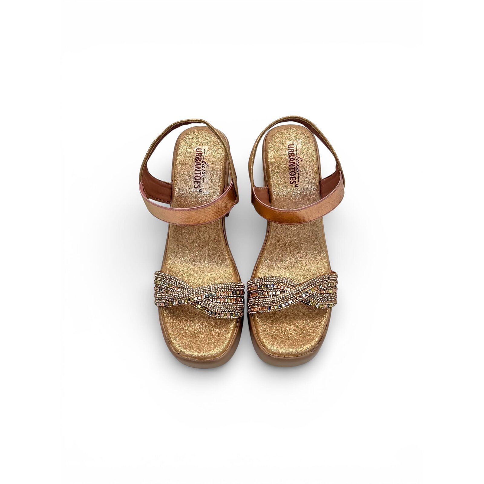 Rose Gold Platform Heels for Women – Embellished Strap Block Heel Sandals - Image 2