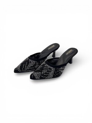 Black Embellished Mule Heels