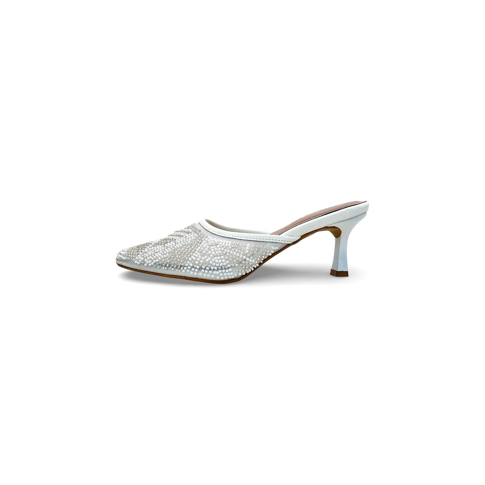 White Embellished Mule Heels