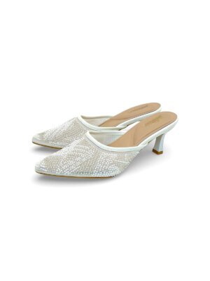 White Embellished Mule Heels