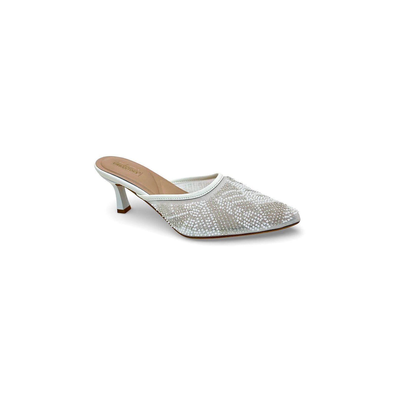 White Embellished Mule Heels
