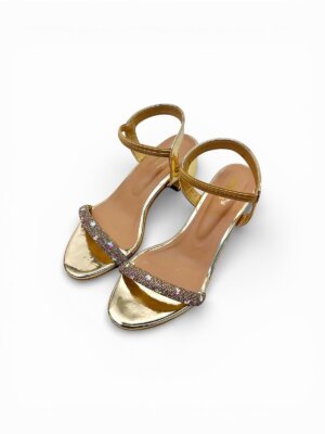 gold block heel sandals for women