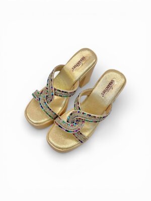 gold platform block heels for women