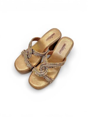 rose gold platform block heels for women
