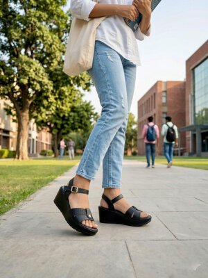 black comfort wedge sandals for women