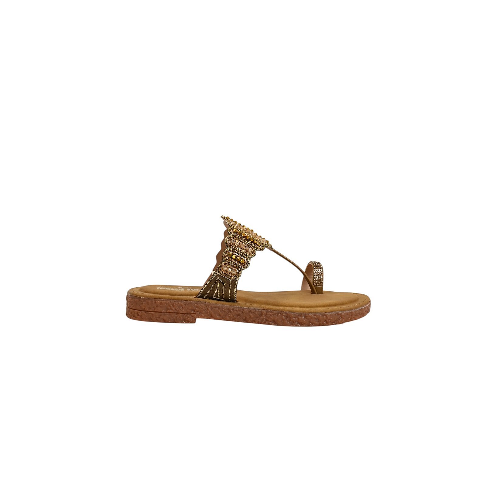 Copper Beaded Toe Ring Flat Sandals Women – Vegan Leather Ethnic Wear - Image 2