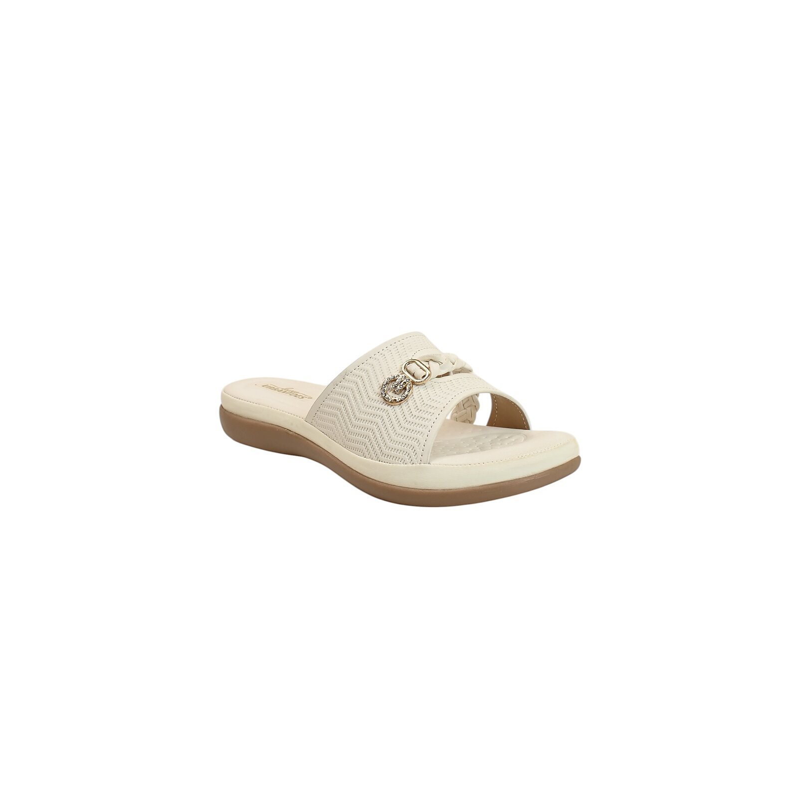 white comfort flat slide for women
