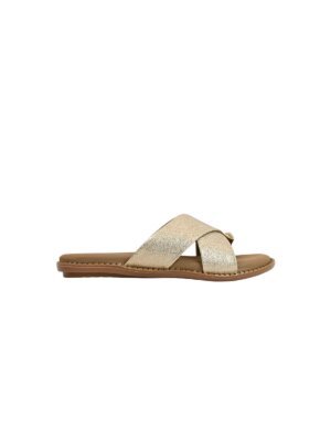 light gold cross strap flat slide for women