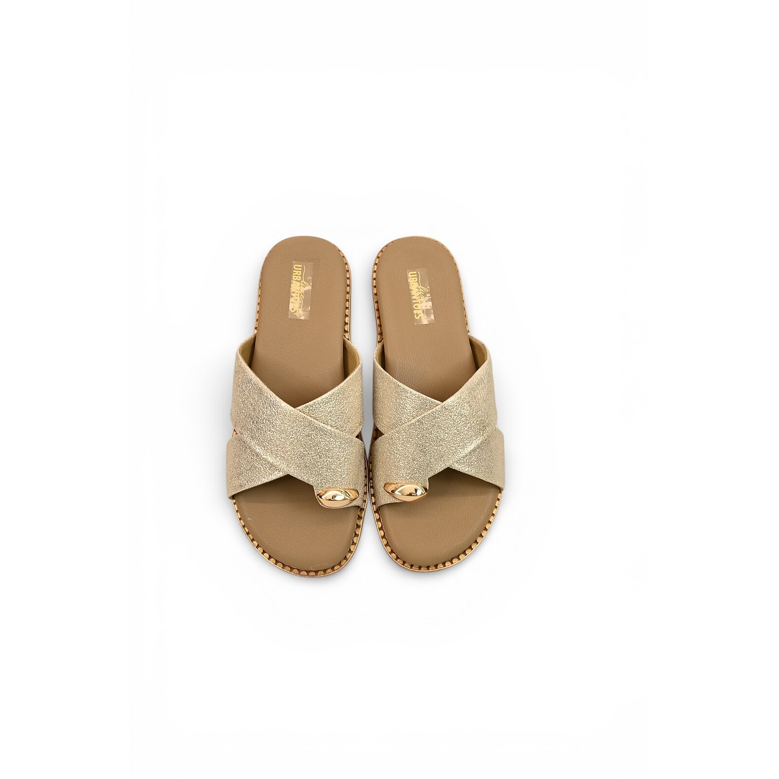 Light Gold Cross Strap Flat Slide for Women – Vegan Leather Daily Wear - Image 3