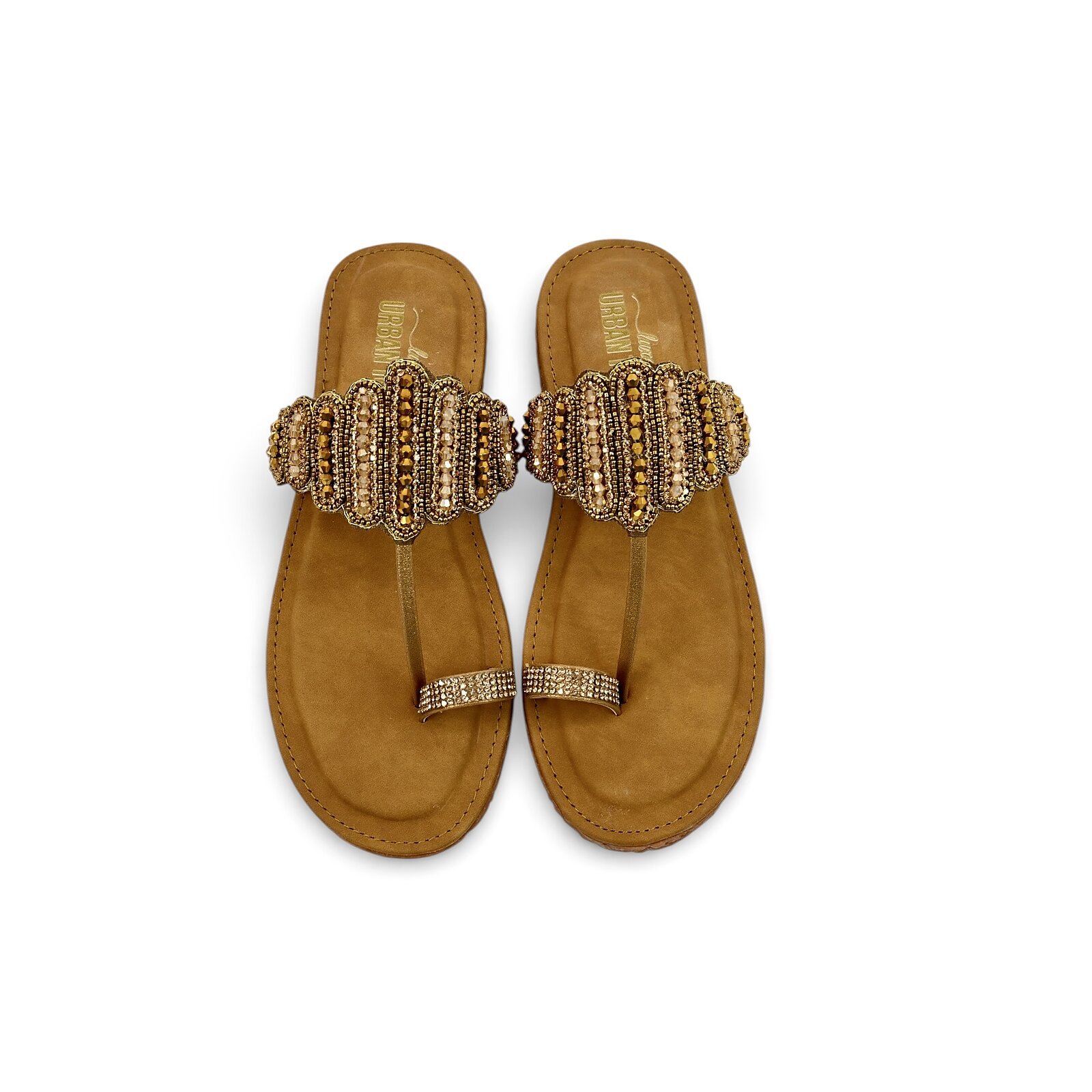 Copper Beaded Toe Ring Flat Sandals Women – Vegan Leather Ethnic Wear - Image 3
