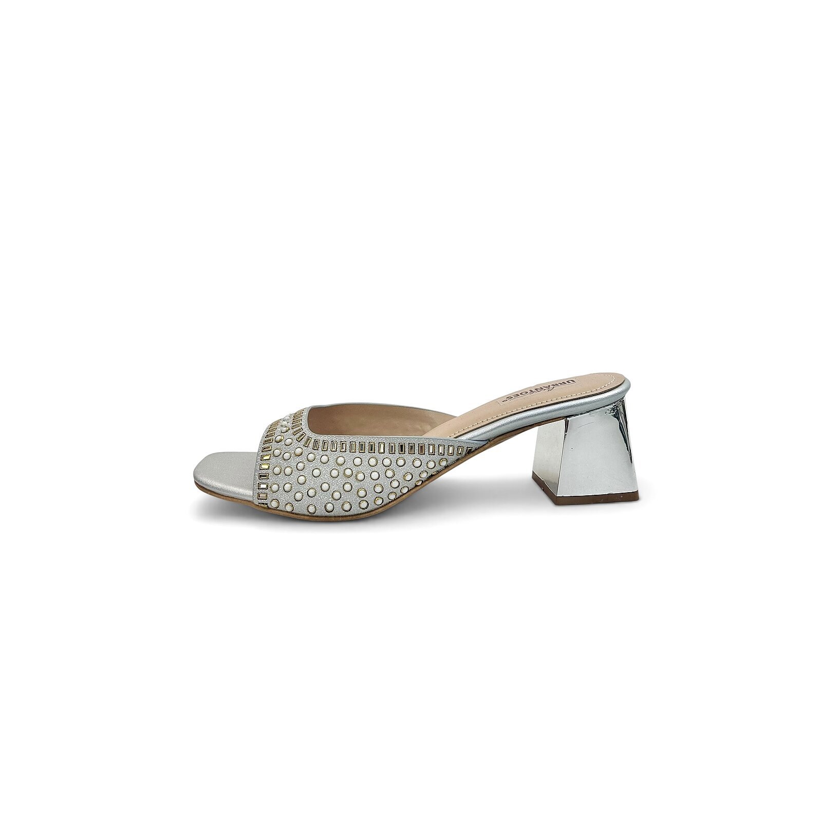Silver Embellished Block Heel Sandals