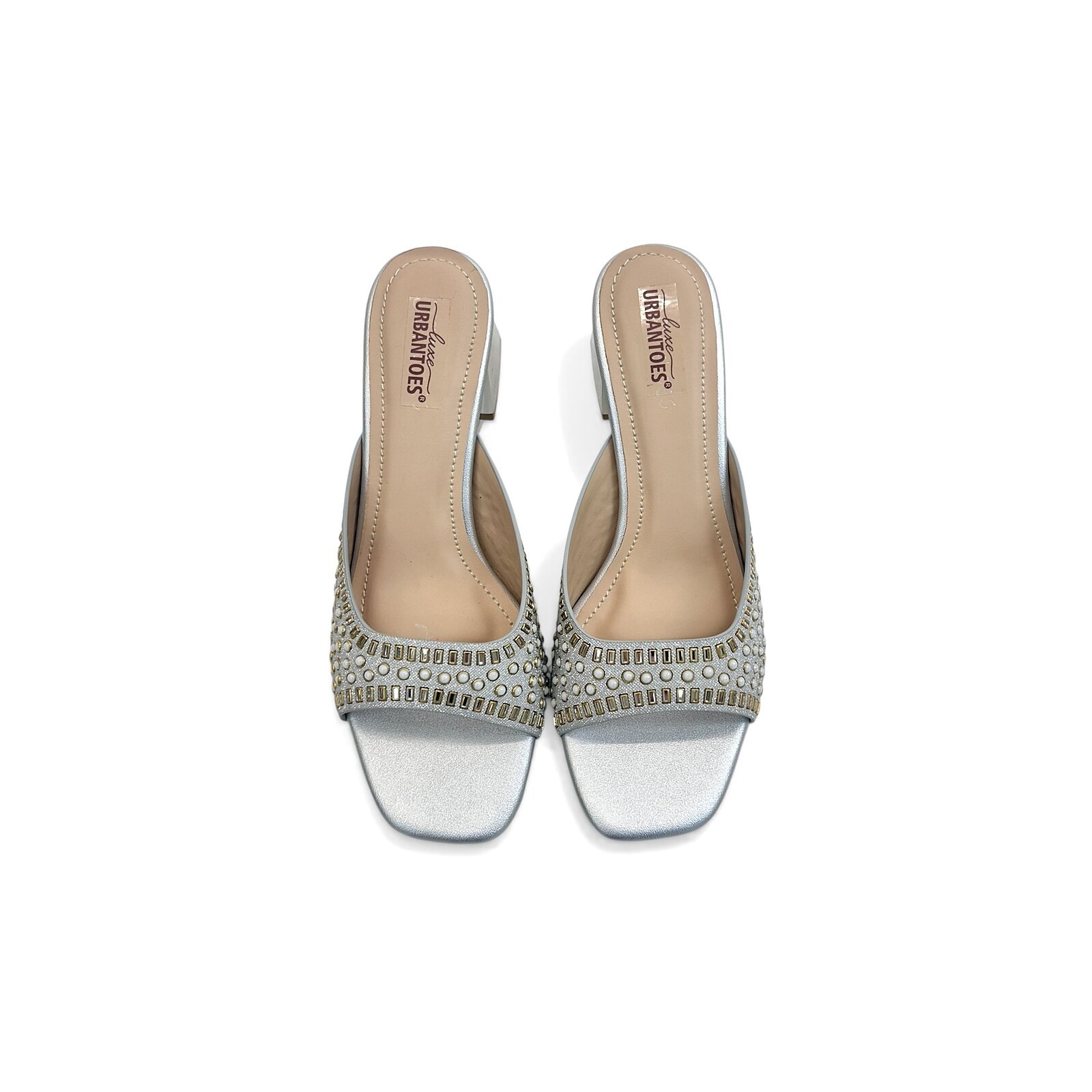 Silver Embellished Block Heel Sandals for Women – Urbantoes - Image 2