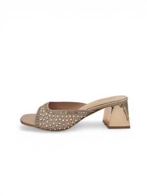 Rosegold Embellished Block Heel Sandals