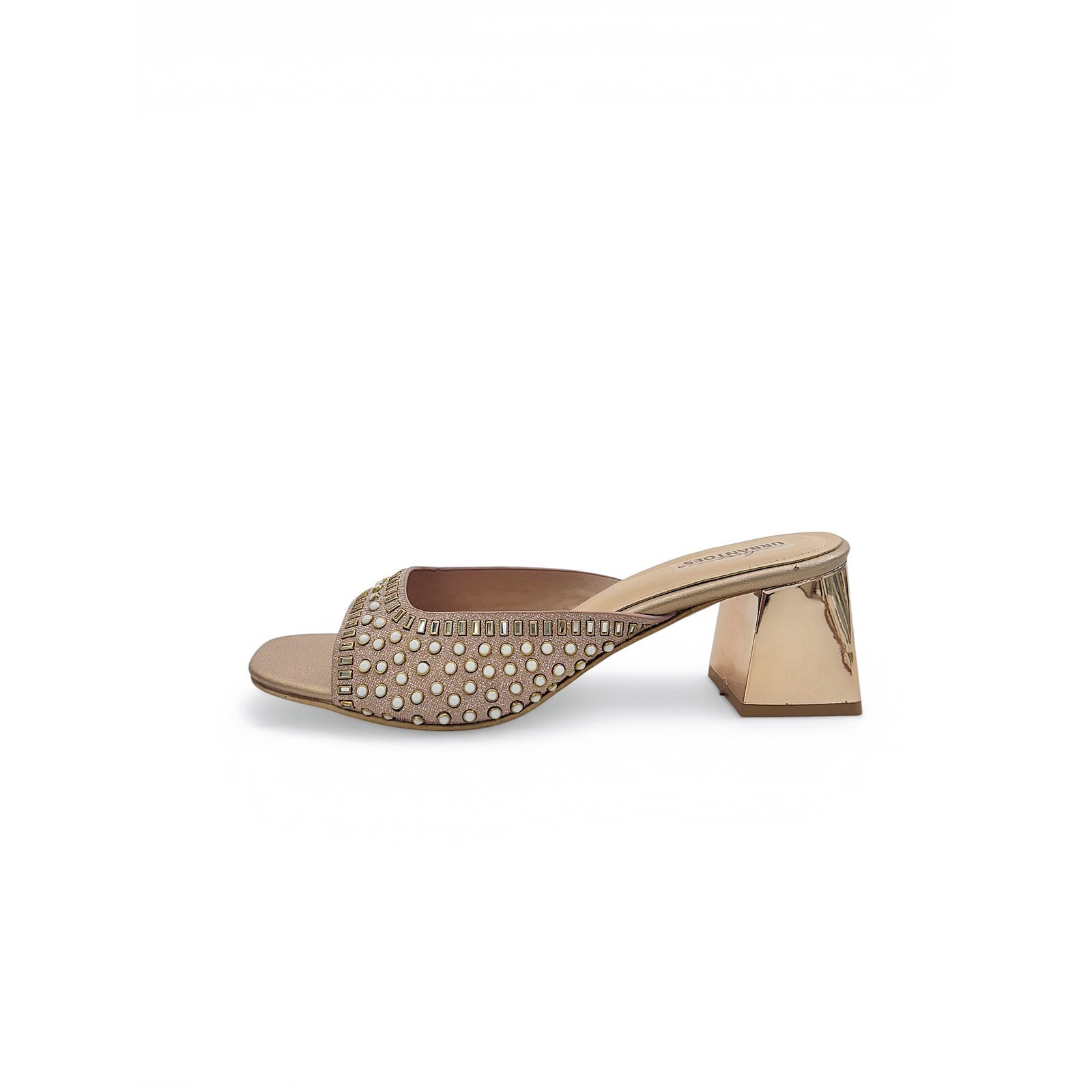 Rosegold Embellished Block Heel Sandals