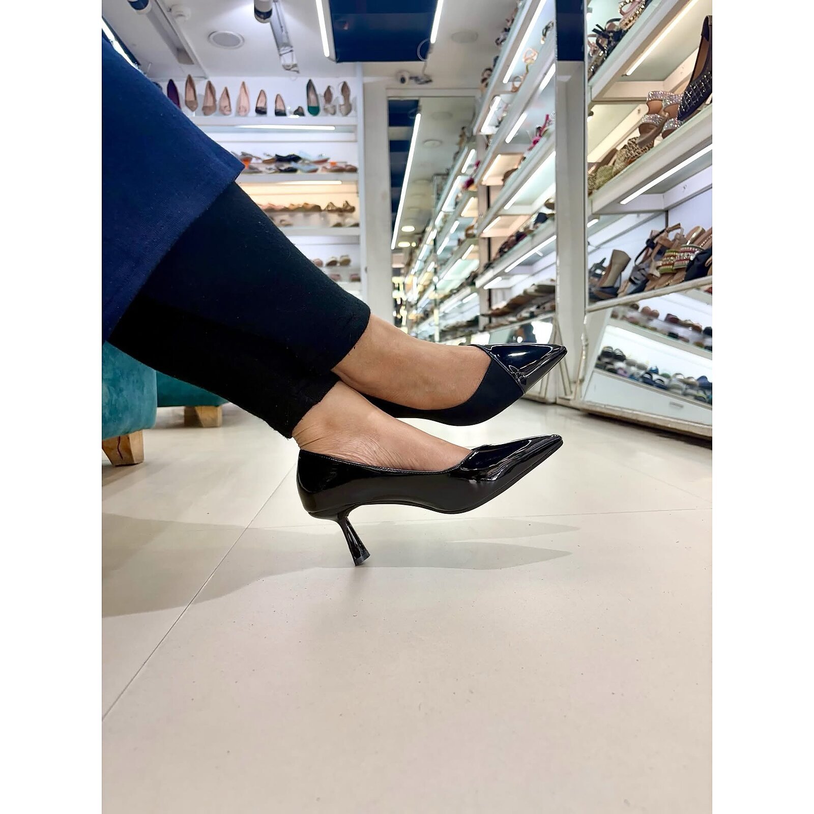 Black Pointed Toe Heels for Women – Suede & Patent Formal Pumps - Image 5