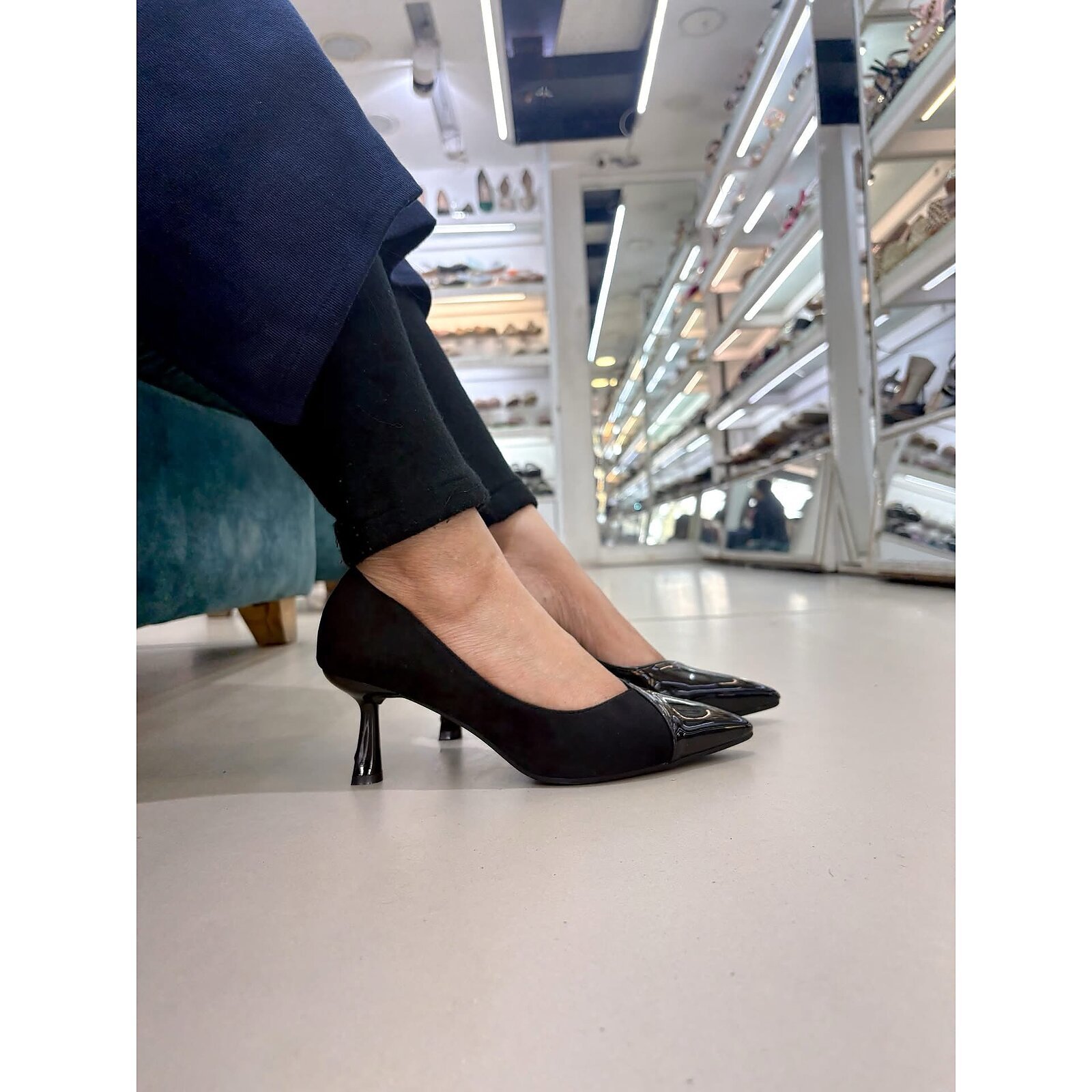 Black Pointed Toe Heels for Women – Suede & Patent Formal Pumps - Image 3